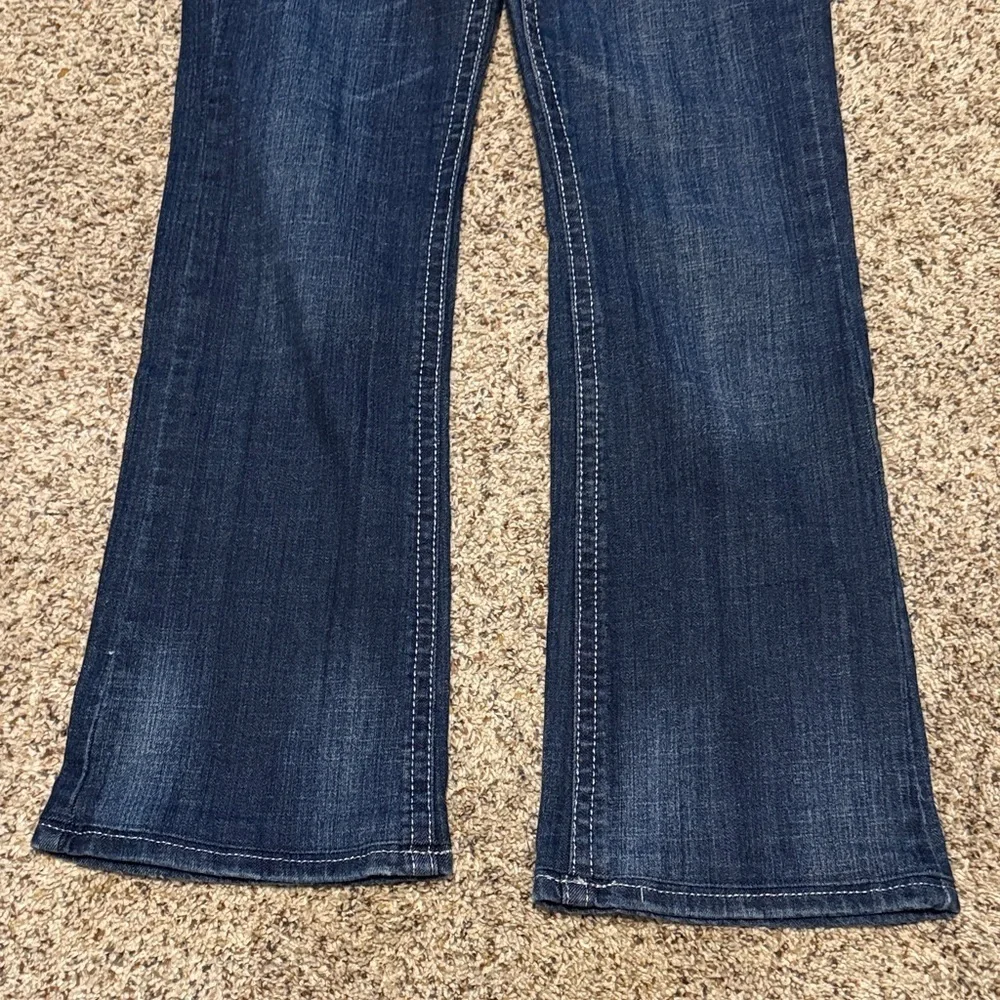 Women’s Zipper Bootcut Jeans Size 9 Rhinestone Embroidered Pockets Stretch Denim